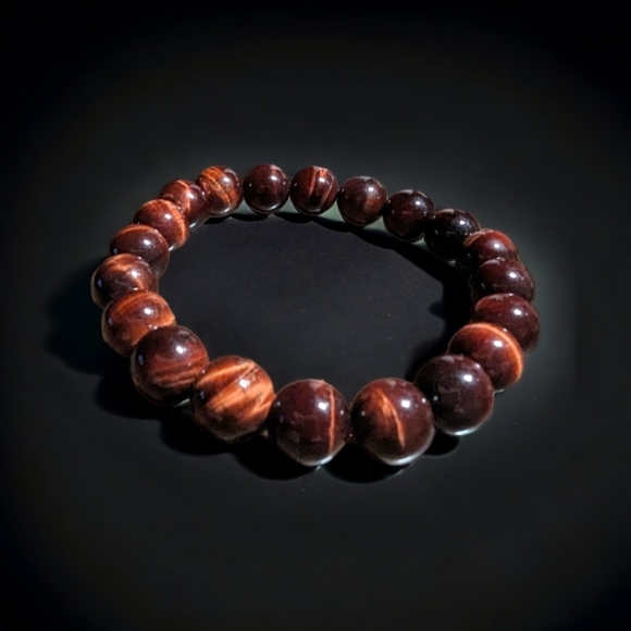 Red Tiger Eye Bracelet - 10mm Unisex Natural Stones Handmade Stretch Bea… - Picture 3 of 4